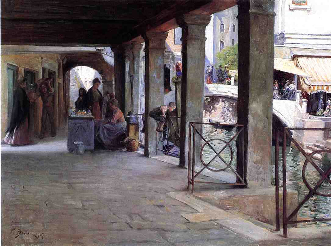 Venetian Market Scene by Julius LeBlanc Stewart — hand-painted architectural oil painting reproduction on canvas