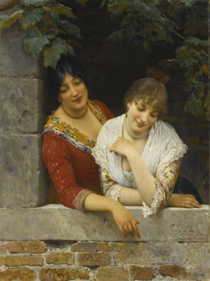 Venetians at the Balcony by Eugene de Blaas — hand-painted portrait oil painting reproduction on canvas
