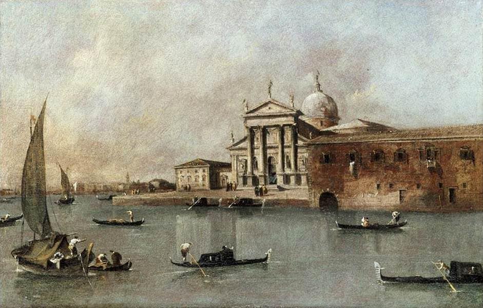 Venice: A View of the Church of San Giorgio Maggiore Seen from the Giudecca by Francesco Guardi — hand-painted architectural oil painting reproduction on canvas