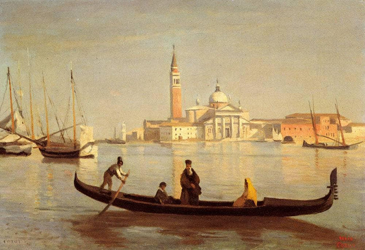 Venice Gondola on Grand Canal by Camille Corot — hand-painted architectural oil painting reproduction on canvas