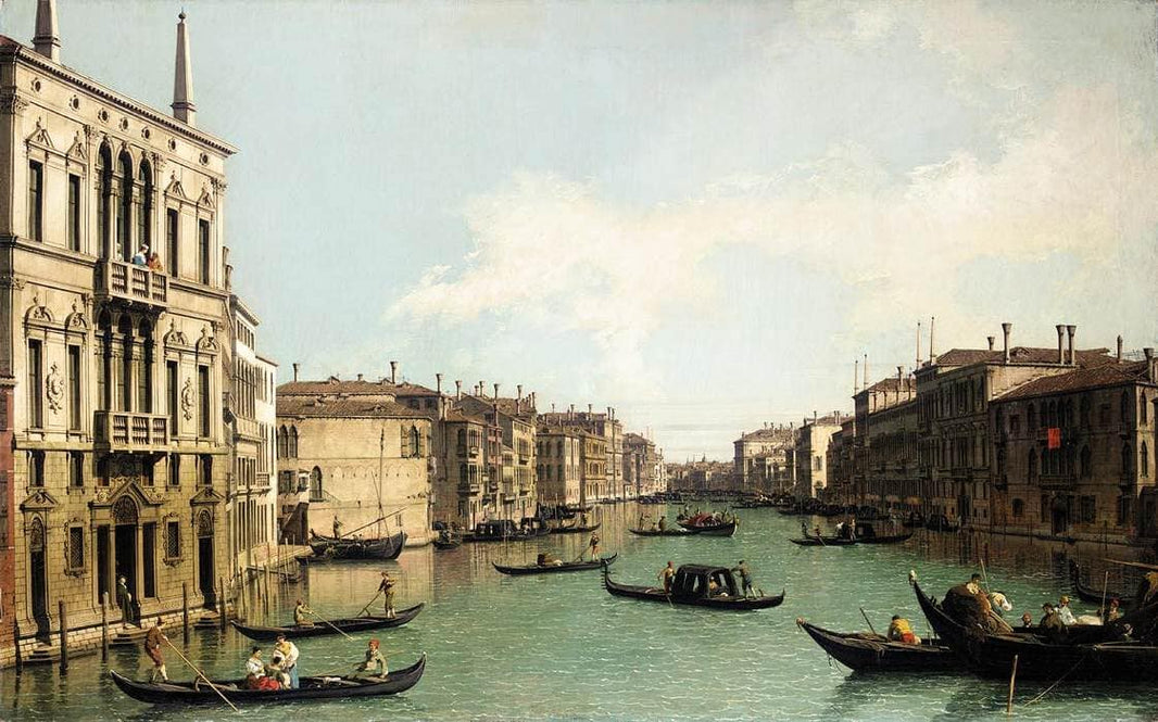Venice: The Grand Canal, Looking North East from Palazzo Balbi to the Rialto Bridge by Canaletto — hand-painted architectural oil painting reproduction on canvas