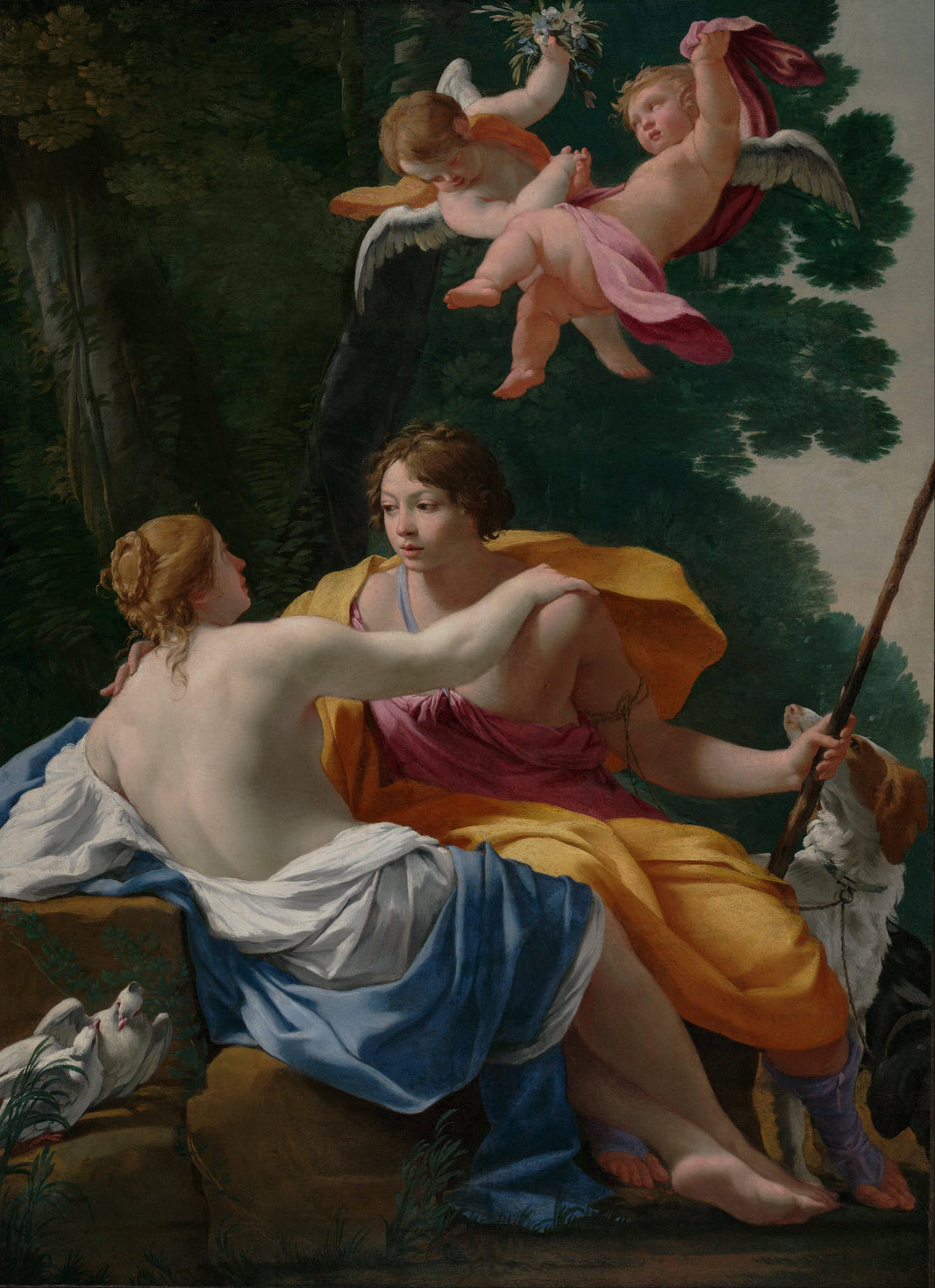Venus and Adonis by Simon Vouet — hand-painted animal oil painting reproduction on canvas