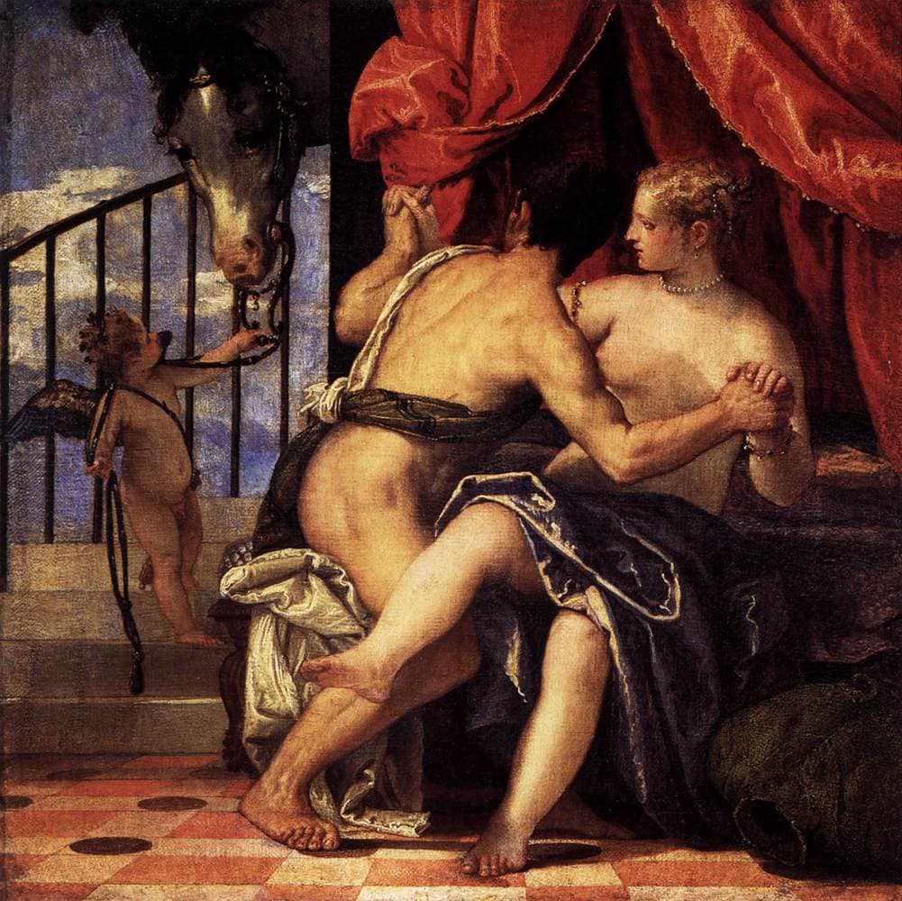Venus and Mars with Cupid and a Horse by Paolo Veronese — hand-painted animal oil painting reproduction on canvas