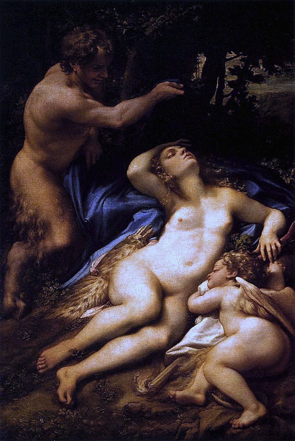 Venus, Satyr and Cupid by Correggio — hand-painted cultural oil painting reproduction on canvas