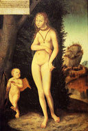 Venus with Cupid the Honey Thief by Lucas Cranach the Elder — female oil painting wall art, Northern Renaissance