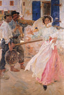 Conversation in Burano by Umberto Veruda — hand-painted cultural oil painting reproduction on canvas