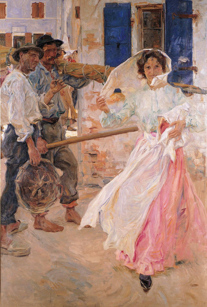 Conversation in Burano by Umberto Veruda — hand-painted cultural oil painting reproduction on canvas