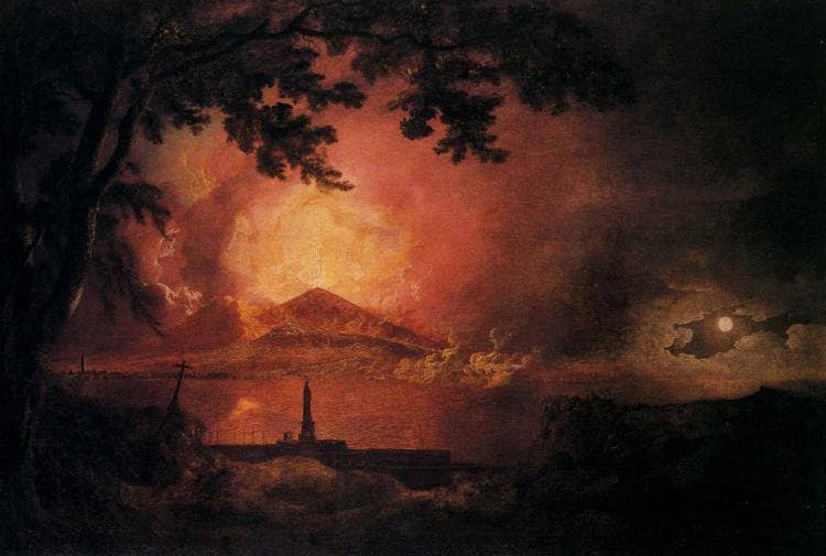 Vesuvius in Eruption by Joseph Wright — hand-painted landscape oil painting reproduction on canvas