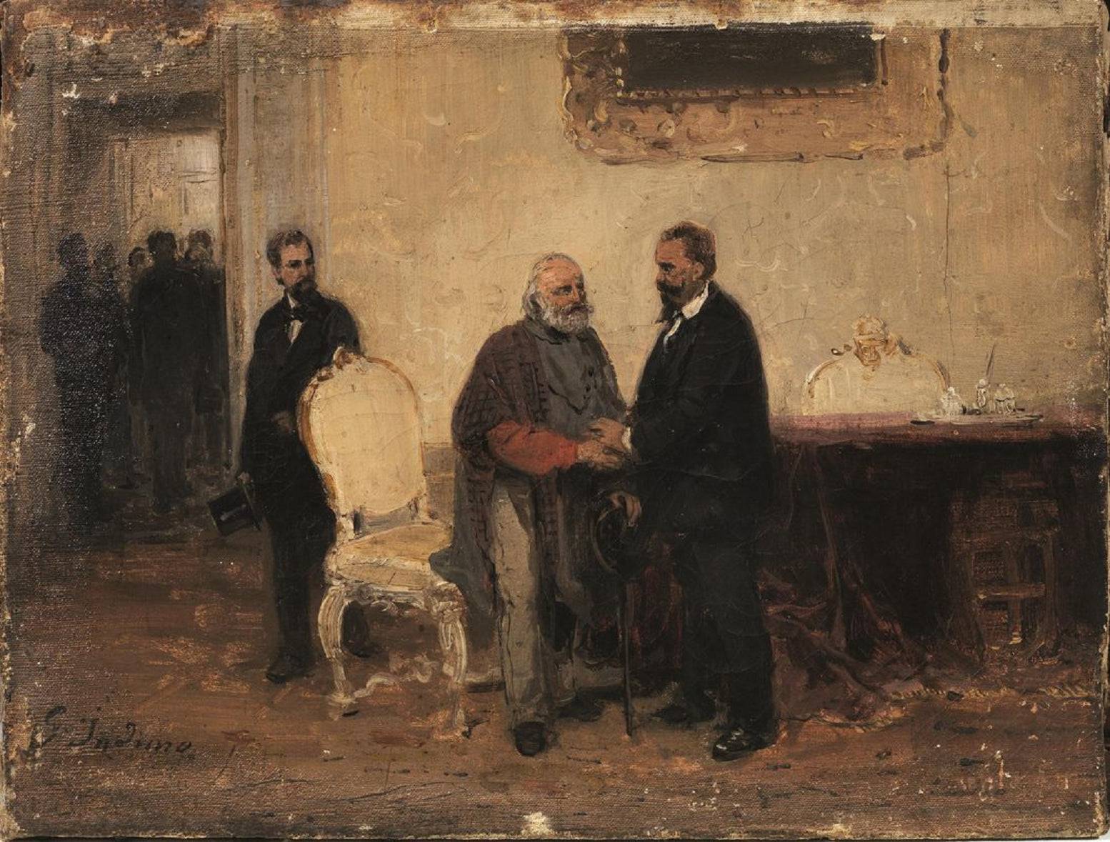 Victor Emmanuel II meets Giuseppe Garibaldi (preparatory sketch) - Gerolamo Induno