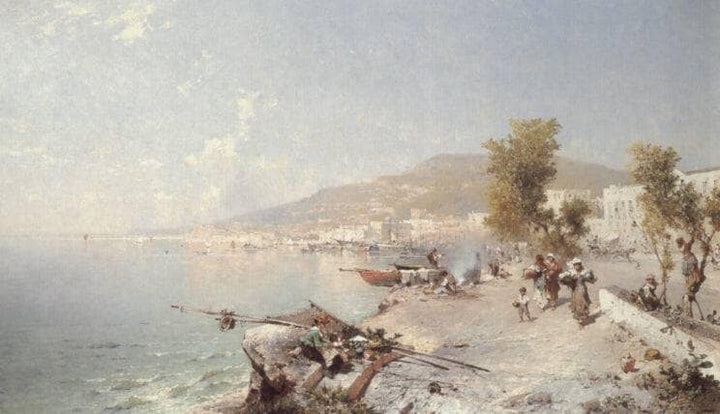 Vietri Sul Mare, Looking Towards Salerno by Franz Richard Unterberger — hand-painted landscape oil painting reproduction on canvas