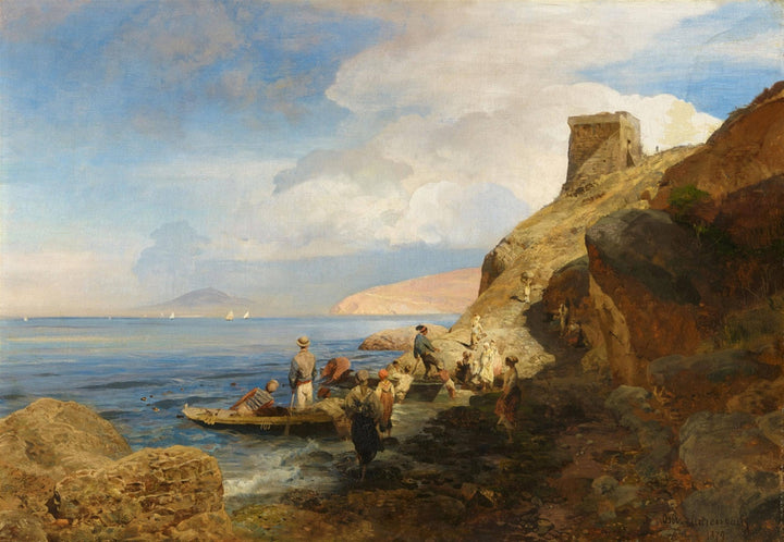 View from a Bay near Naples by Oswald Achenbach — hand-painted landscape oil painting reproduction on canvas