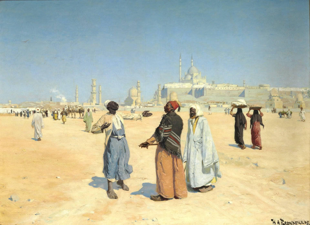 View from the Desert of Cairo with the Citadel and Mamluk Tombs in the Background by Hans Andersen Brendekilde — hand-painted landscape oil painting reproduction on canvas