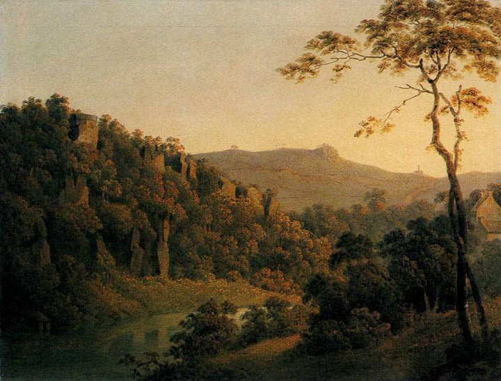 View in Matlock Dale, Looking Towards Black Rock Escarpment by Joseph Wright — hand-painted botanical oil painting reproduction on canvas