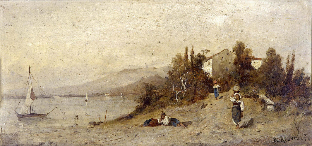 View of a beach by Robert Alott, hand-painted landscape oil painting reproduction on canvas