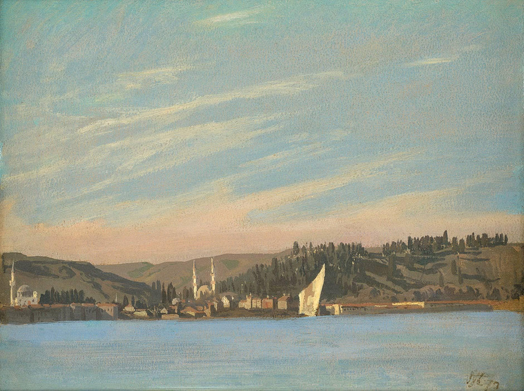View of a coastal town at the Strait of Bosporus, Turkey by Harald Jerichau — hand-painted landscape oil painting reproduction on canvas