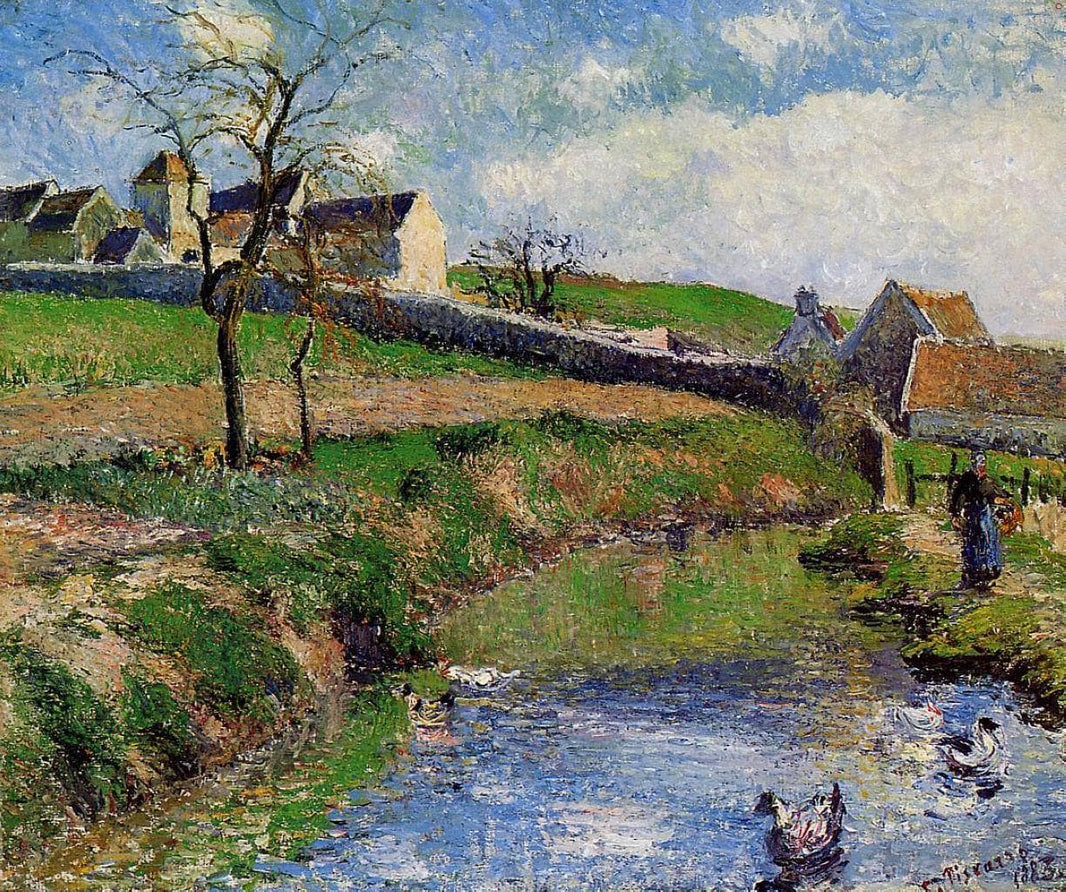 View of a Farm in Osny by Camille Pissarro — hand-painted landscape oil painting reproduction on canvas