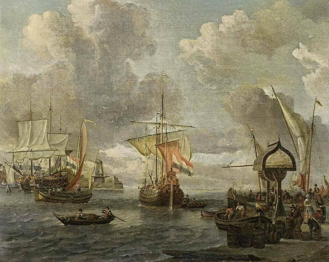 View of a Harbour on the Zuiderzee by Abraham Storck — hand-painted nautical oil painting reproduction on canvas