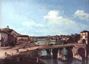 View of an Old Bridge Over the River Po, Turin by Bernardo Bellotto — hand-painted architectural oil painting reproduction on canvas