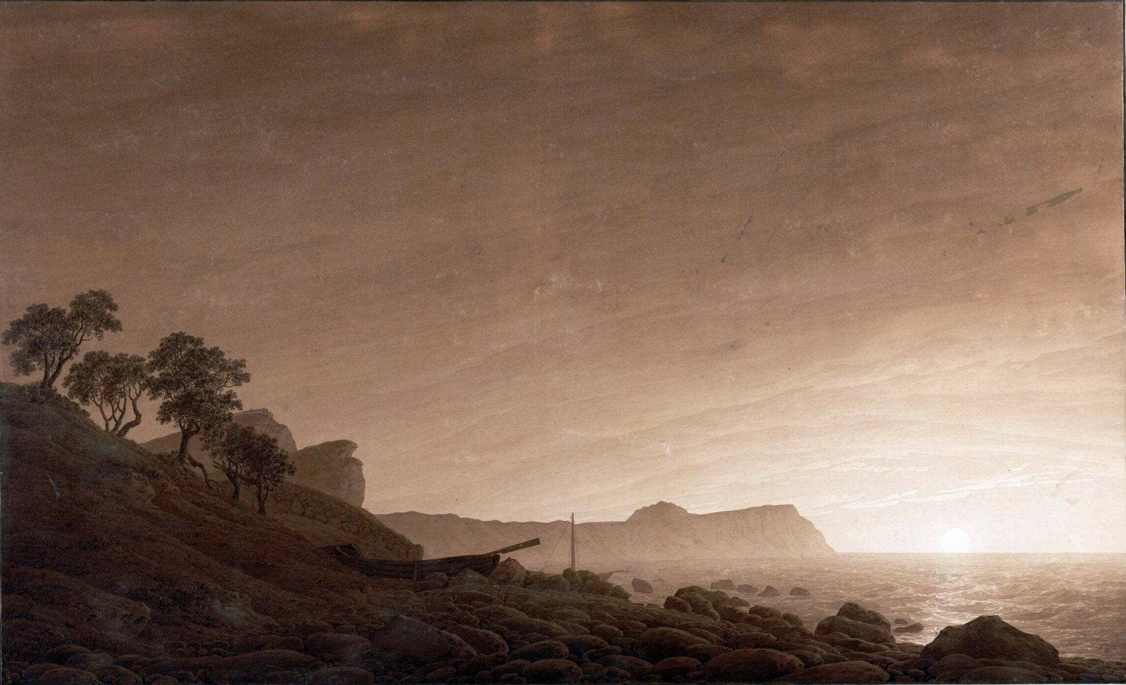 View of Arkona with Moon Rising - Caspar David Friedrich