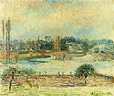 View of Bazincourt, Flood, Morning Effect by Camille Pissarro — rural oil painting wall art, Impressionism