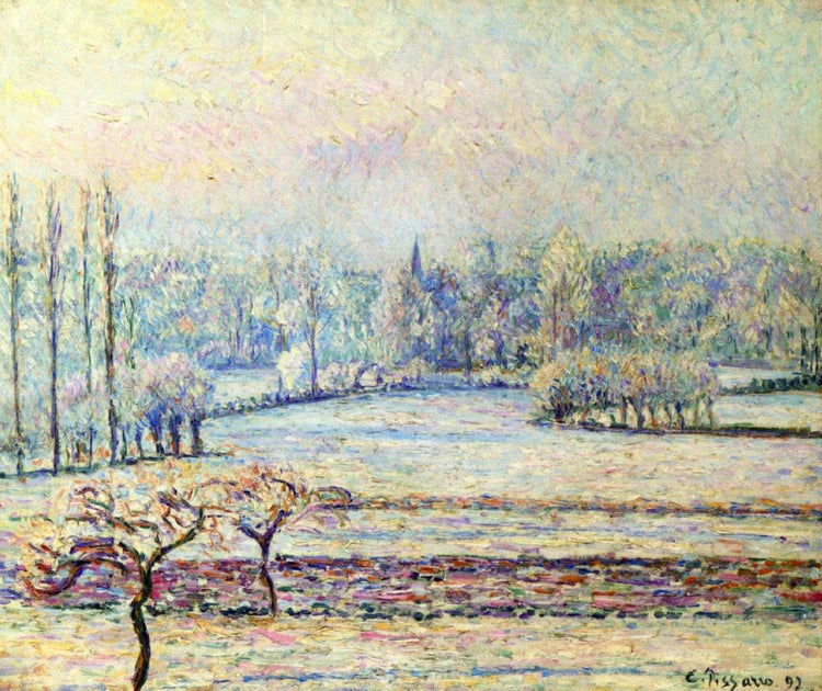 View of Bazincourt, Frost, Morning - Camille Pissarro