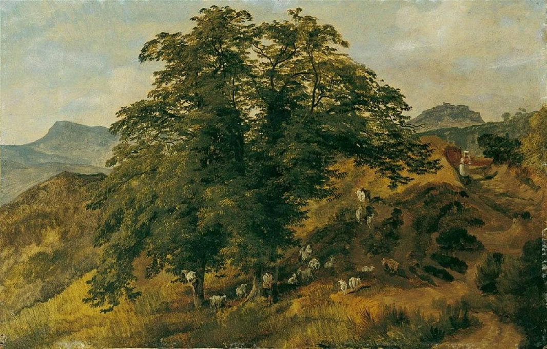 View of Civitella and the Sabine Mountains by August Ahlborn — hand-painted landscape oil painting reproduction on canvas