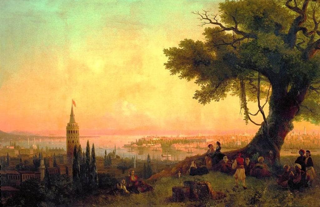 View of Constantinople by evening light by Ivan Aivazovsky — hand-painted architectural oil painting reproduction on canvas