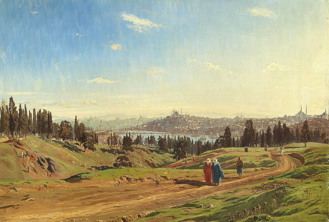 View of Constantinople from the churchyard outside the city by Harald Jerichau — hand-painted landscape oil painting reproduction on canvas