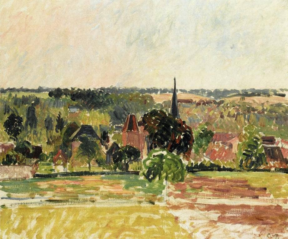 View of Eragny by Camille Pissarro — hand-painted landscape oil painting reproduction on canvas
