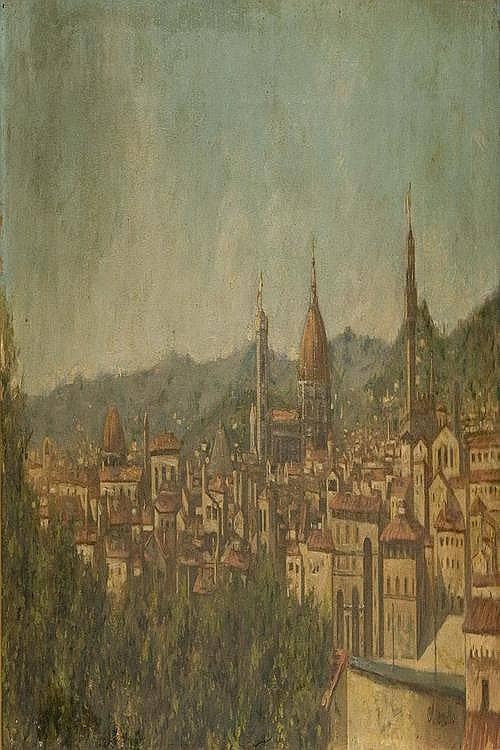View of Florence by Carlo Ademollo — hand-painted landscape oil painting reproduction on canvas