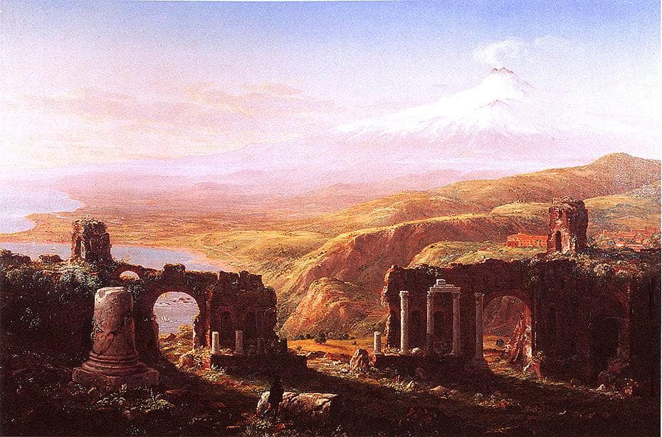 View of Mount Etna from Taormina by Thomas Cole — hand-painted cultural oil painting reproduction on canvas