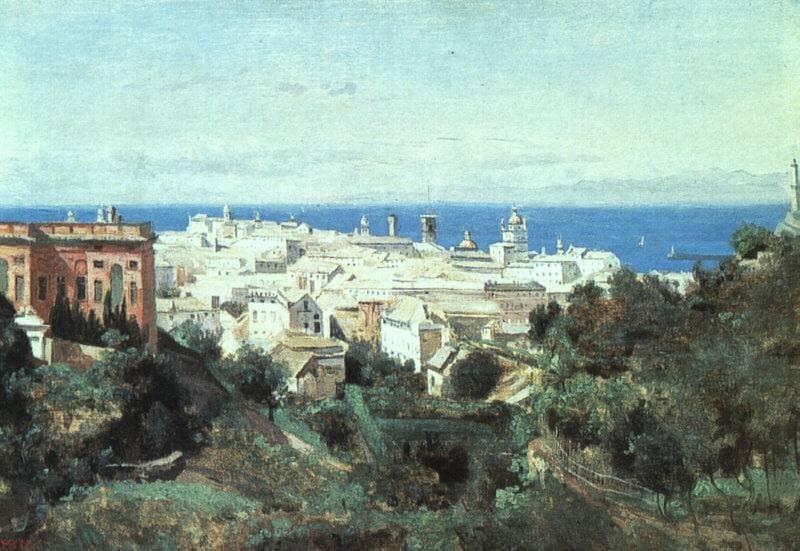 View of Genoa by Camille Corot — hand-painted architectural oil painting reproduction on canvas