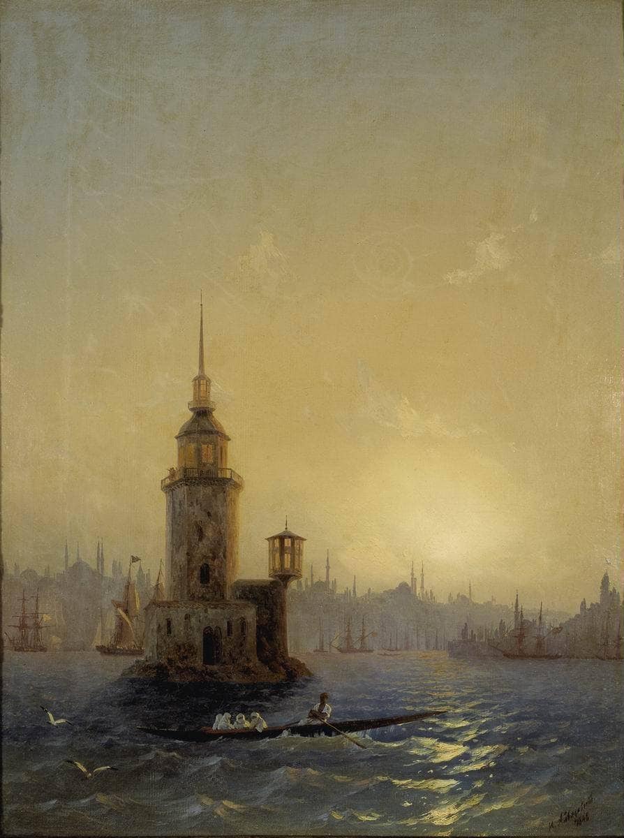 View of Leandrovsk tower in Constantinople by Ivan Aivazovsky — hand-painted architectural oil painting reproduction on canvas
