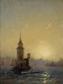 View of Leandrovsk tower in Constantinople by Ivan Aivazovsky — ships oil painting wall art, Romanticism