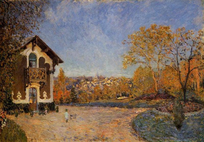 View of Marly le Roi from House at Coeur Colant by Alfred Sisley — hand-painted architectural oil painting reproduction on canvas