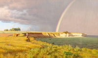 View of Møns Klint, Denmark, with rainbow by Ludvig Kabell — hand-painted landscape oil painting reproduction on canvas
