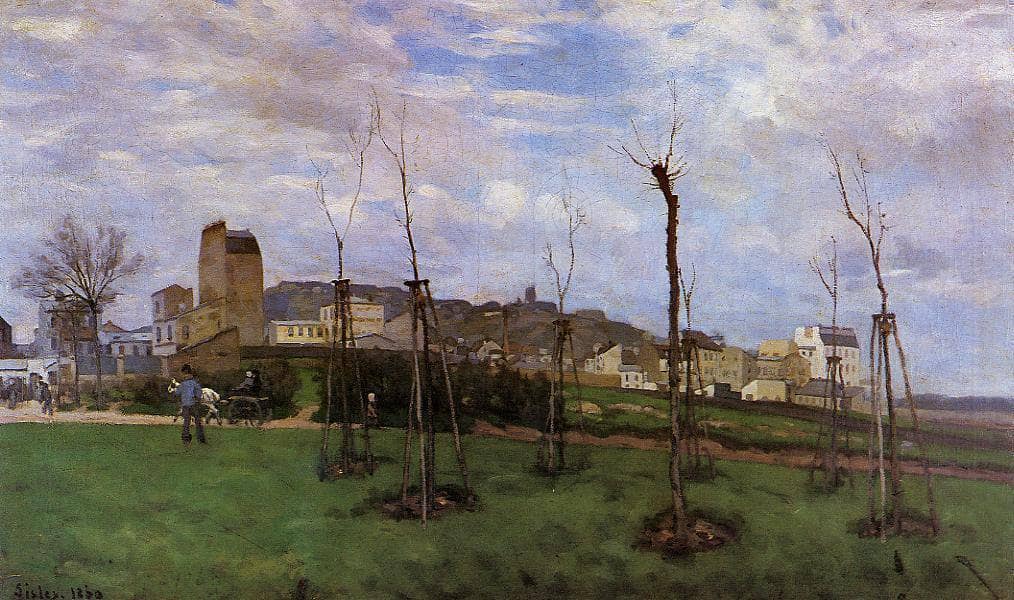 View of Montmartre from the Cite des Fleurs by Alfred Sisley — hand-painted architectural oil painting reproduction on canvas