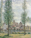 View of Moret sur Loing through the Trees by Alfred Sisley — hand-painted architectural oil painting reproduction on canvas