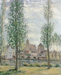 View of Moret sur Loing through the Trees by Alfred Sisley — hand-painted architectural oil painting reproduction on canvas