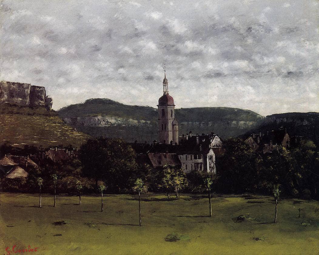 View of Ornans and Its Church Steeple by Gustave Courbet — hand-painted landscape oil painting reproduction on canvas