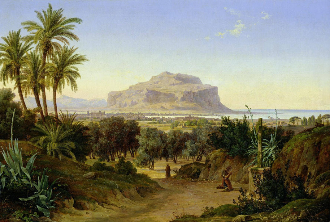 View of Palermo with Mount Pellegrino by August Ahlborn — hand-painted landscape oil painting reproduction on canvas