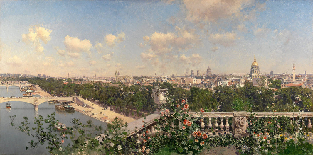 View Of Paris From The Trocadero by Martín Rico y Ortega, hand-painted landscape oil painting reproduction on canvas