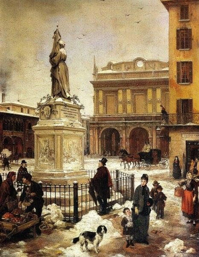 View of Piazza della Loggia with snow by Angelo Inganni — oil painting reproduction
