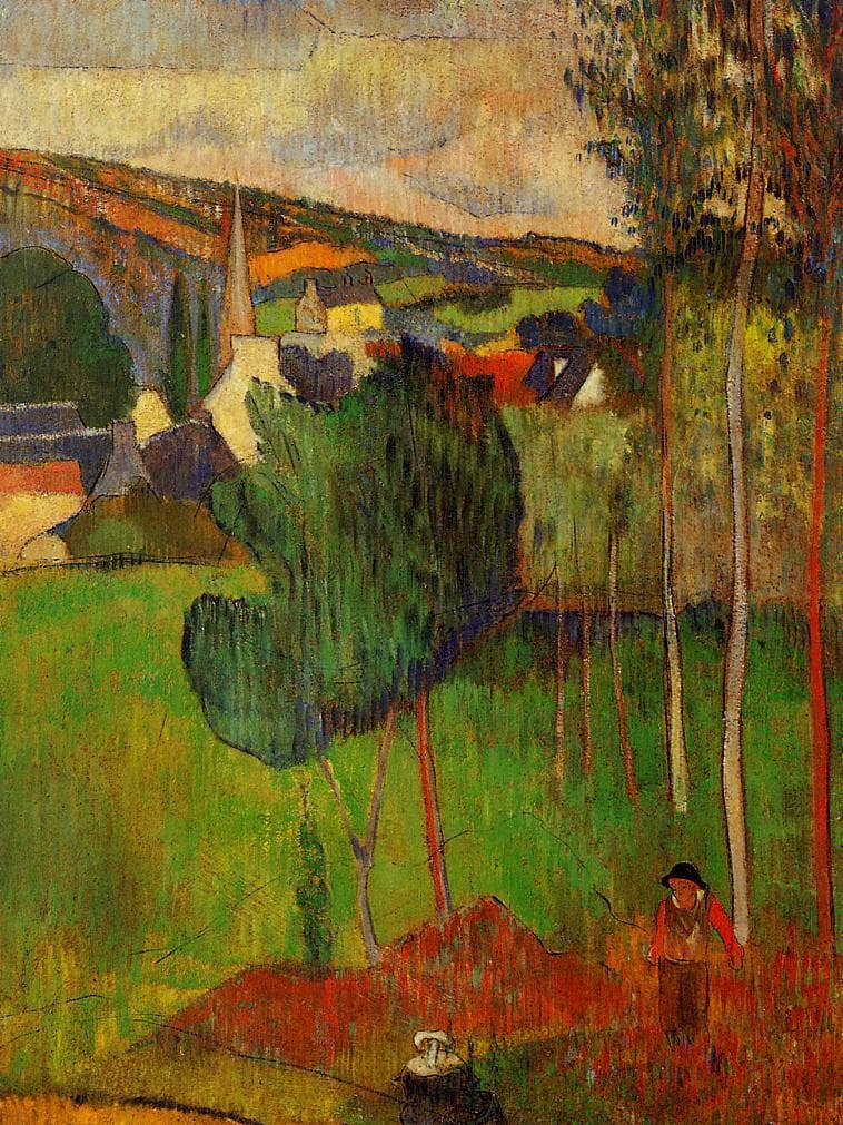 View of Pont-Aven from Lezaven by Paul Gauguin — hand-painted botanical oil painting reproduction on canvas