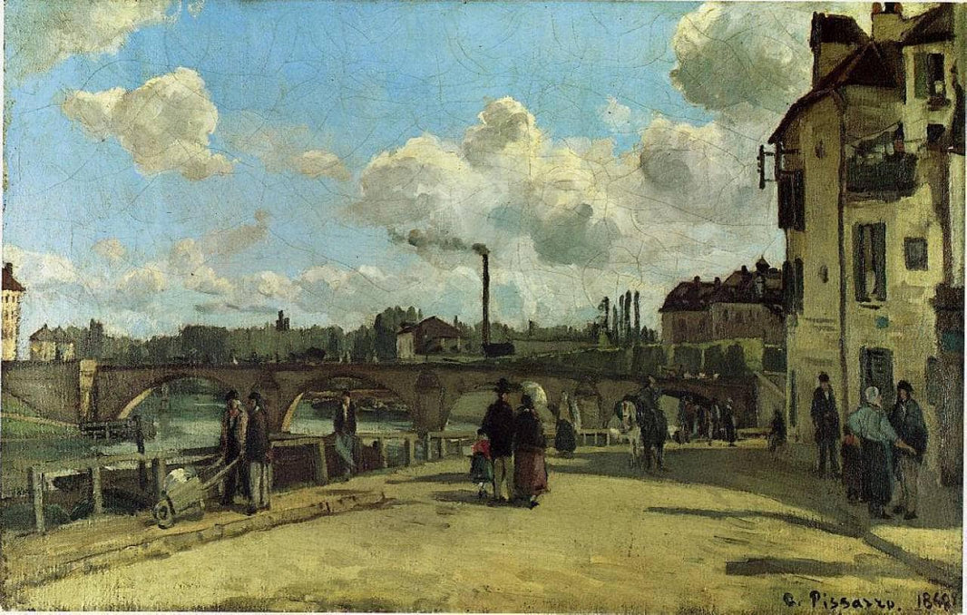 View of Pontoise: Quai au Pothuis by Camille Pissarro — hand-painted architectural oil painting reproduction on canvas