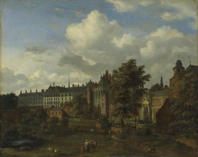 View of the ancient castle of the Dukes of Burgundy in Brussels by Adriaen van de Velde — hand-painted architectural oil painting reproduction on canvas