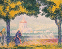 View of the Church of Santa Maria degli Angeli, near Assisi by Henri-Edmond Cross — hand-painted architectural oil painting reproduction on canvas