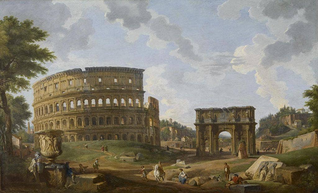 View of the Colosseum by Giovanni Paolo Panini — hand-painted architectural oil painting reproduction on canvas