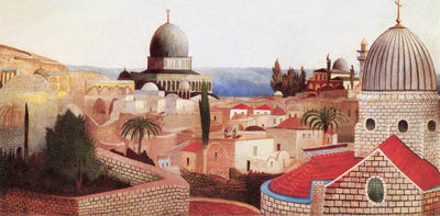 View of the Dead Sea from the Temple Square in Jerusalem in entryway