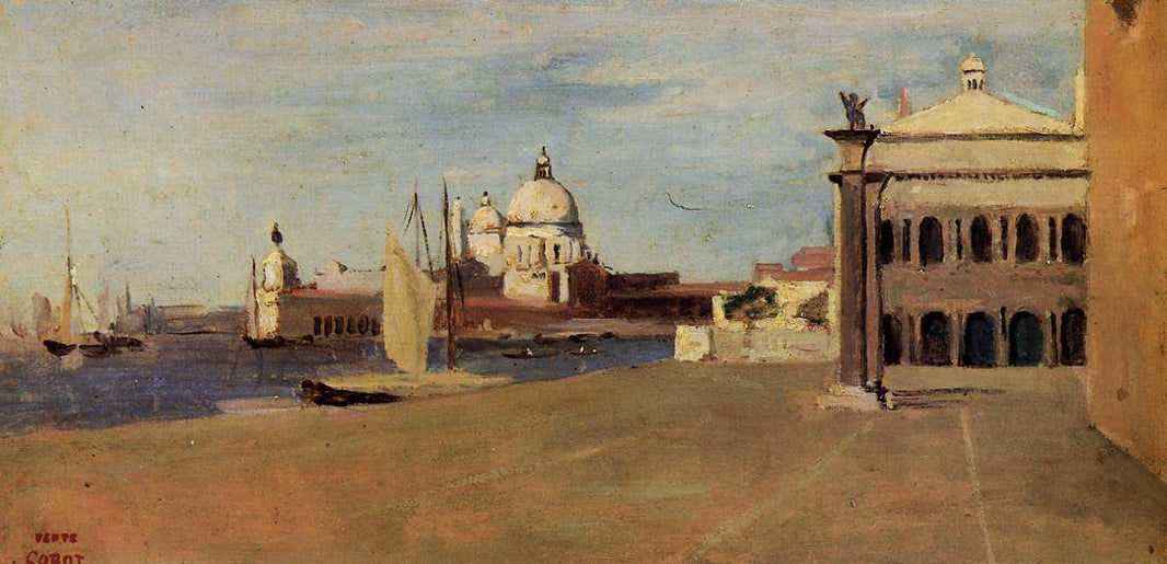 View of the Grand Canal, Venice, from the Riva degli Schiavone by Camille Corot, hand-painted architectural oil painting reproduction on canvas